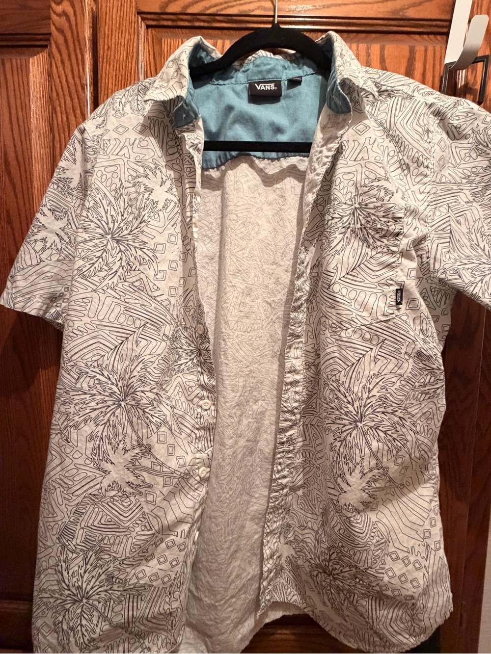 Vans White Short-Sleeve Printed Button-Up Shirt with Gray Sketch Print